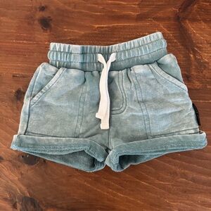 EUC Little Bipsy Green Stonewashed Denim Shorts 6-12M